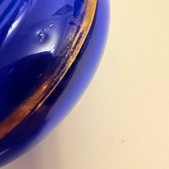 Cobalt Blue Glass Vase Flared Rim Gold Accents Victorian Era Handblown Collectib - Picture 12 of 14